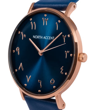 Azure Rose | Blue Leather - NORTH ACCENT Inc.,  watches men women luxury arabic watch classic minimalist,
