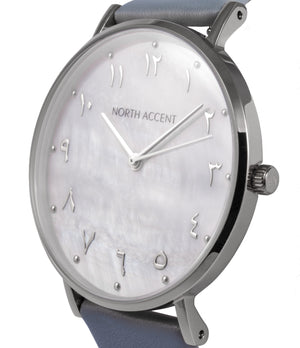 Pearl Silver | Black Leather - NORTH ACCENT Inc., Watch watches men women luxury arabic watch classic minimalist,