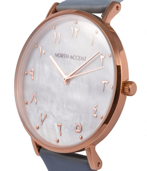 Pearl Rose | Gray Leather - NORTH ACCENT Inc., Watch watches men women luxury arabic watch classic minimalist,