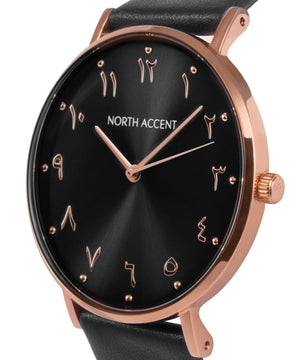 Aswad Rose | Gray Leather - NORTH ACCENT Inc., Watch watches men women luxury arabic watch classic minimalist,