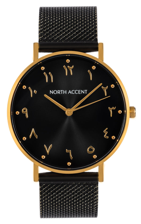 Aswad Gold | Black Steel - NORTH ACCENT Inc., Watch watches men women luxury arabic watch classic minimalist,