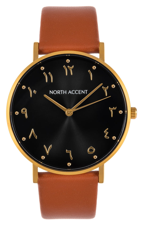 Aswad Gold | Caramel Leather - NORTH ACCENT Inc., Watch watches men women luxury arabic watch classic minimalist,