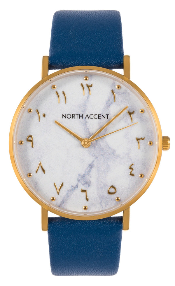 Marble Gold | Blue Leather - NORTH ACCENT Inc., Watch watches men women luxury arabic watch classic minimalist,
