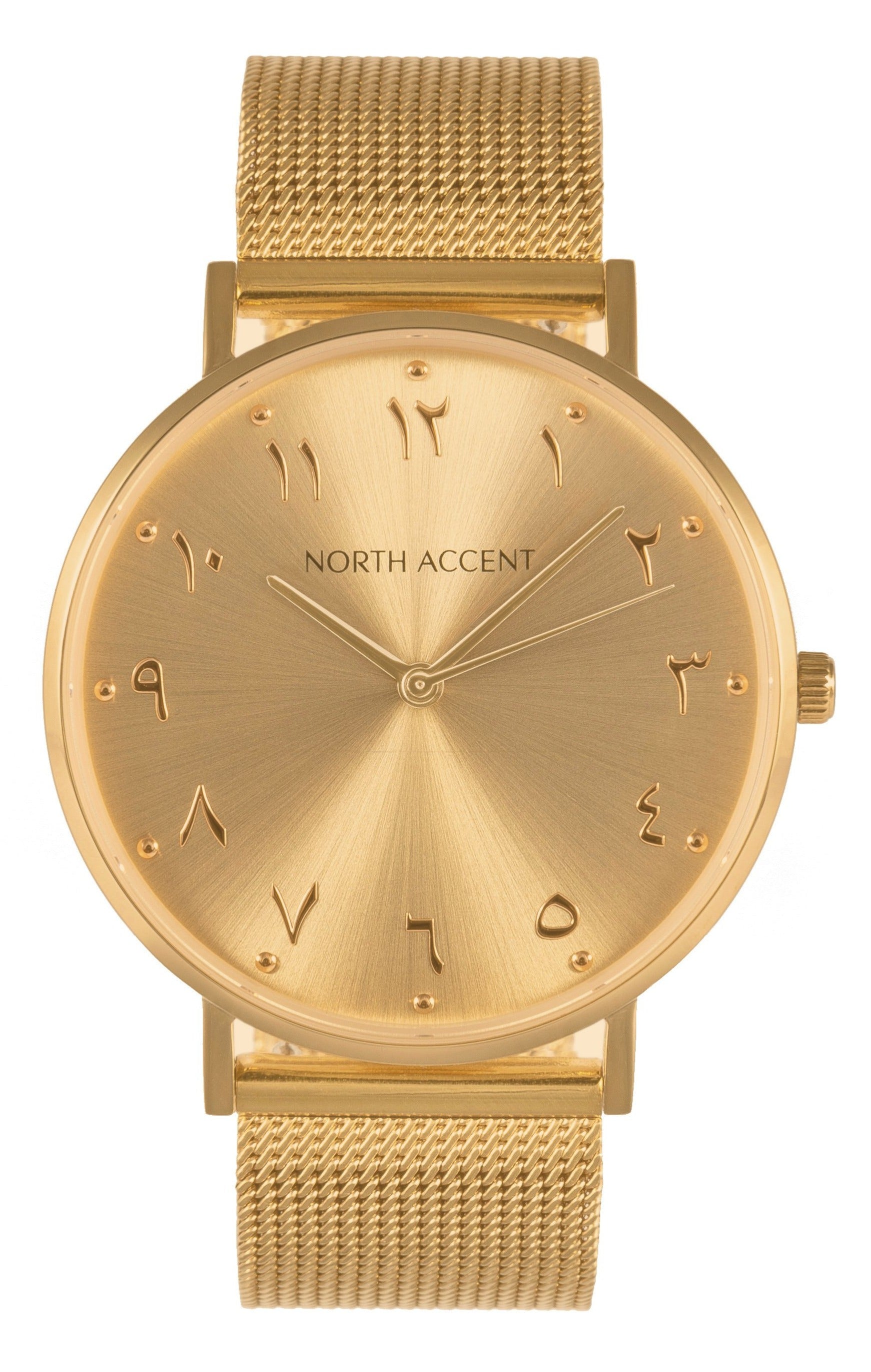 Soleil Gold | Gold Steel - NORTH ACCENT Inc., Watch watches men women luxury arabic watch classic minimalist,