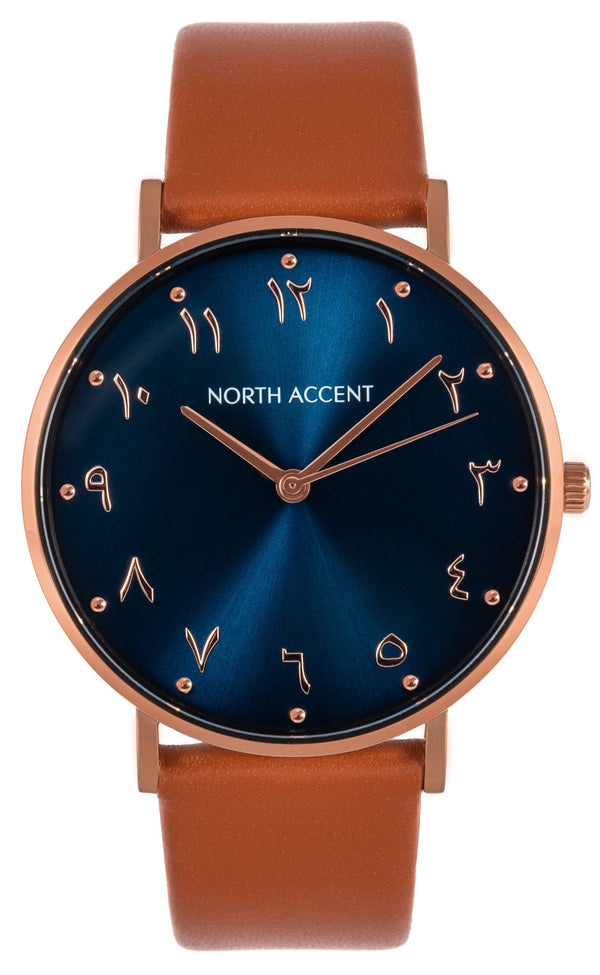 Azure Rose | Caramel Leather - NORTH ACCENT Inc., Watch watches men women luxury arabic watch classic minimalist,