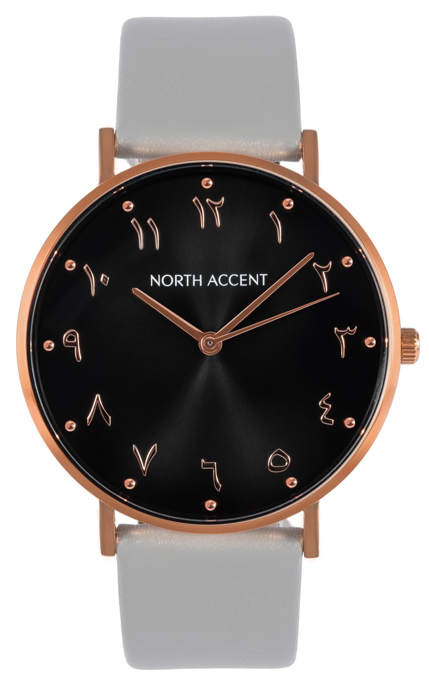 Aswad Rose | Gray Leather - NORTH ACCENT Inc., Watch watches men women luxury arabic watch classic minimalist,