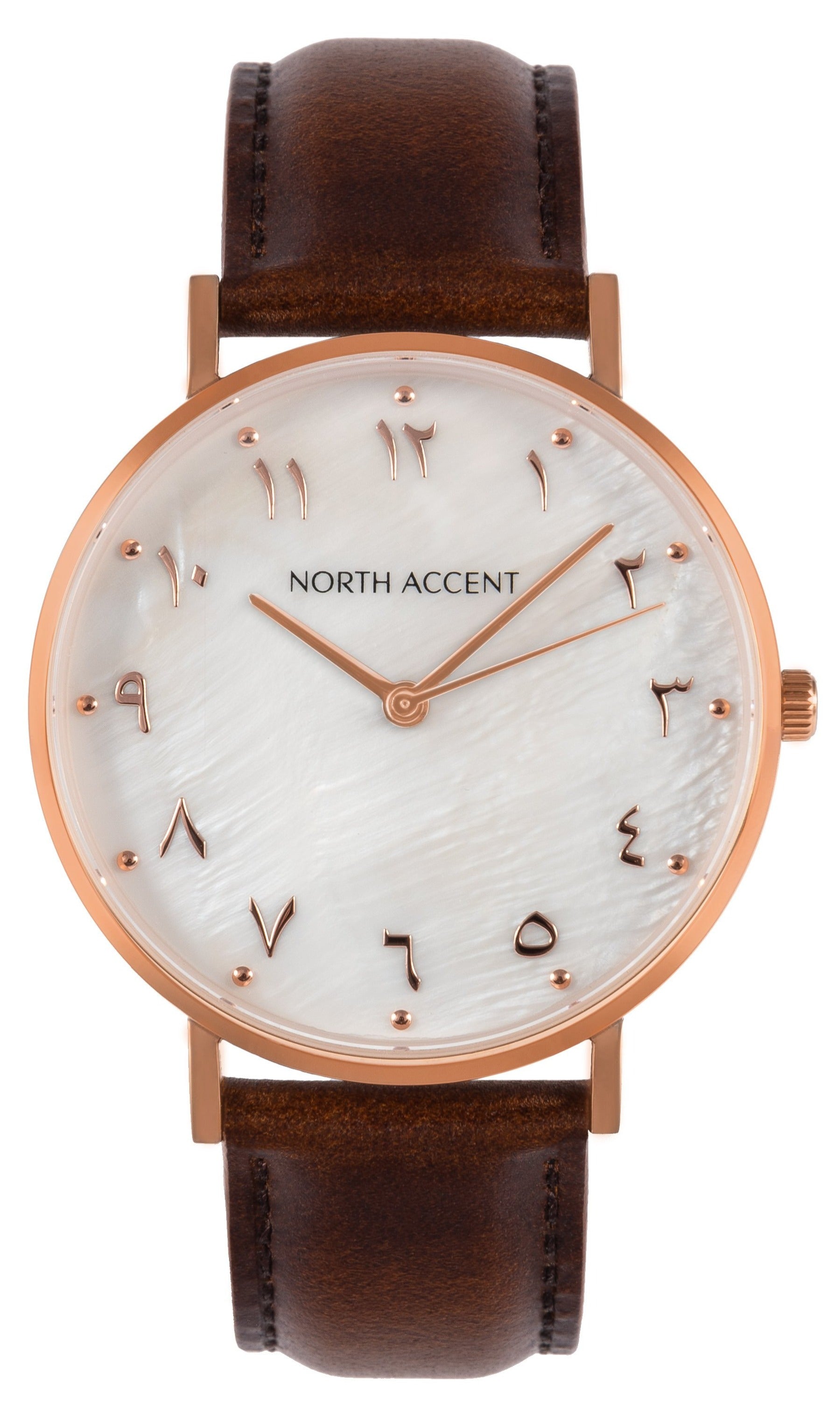 Pearl Rose | Espresso Leather - NORTH ACCENT Inc., Watch watches men women luxury arabic watch classic minimalist,