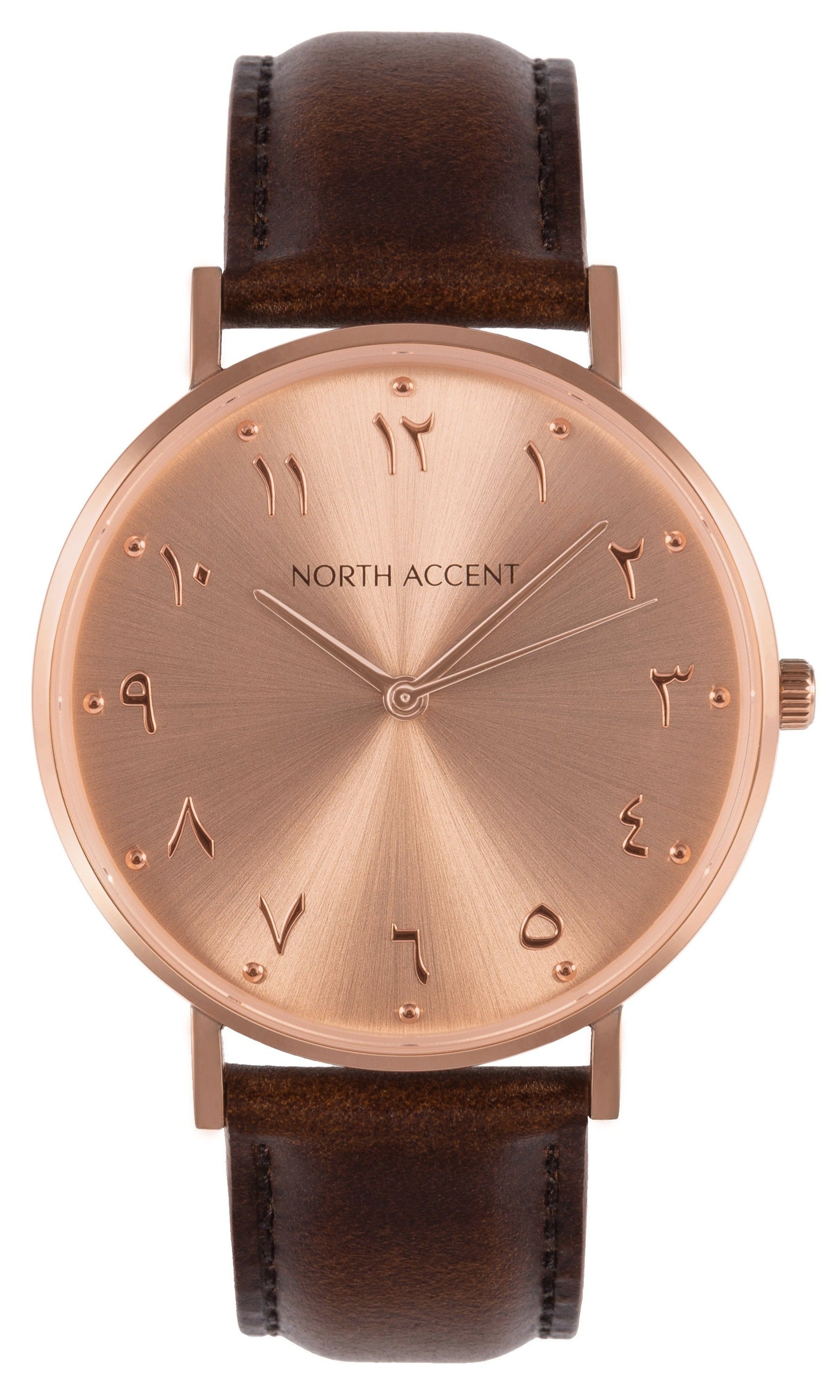 Soleil Rose | Espresso Leather - NORTH ACCENT Inc., Watch watches men women luxury arabic watch classic minimalist,