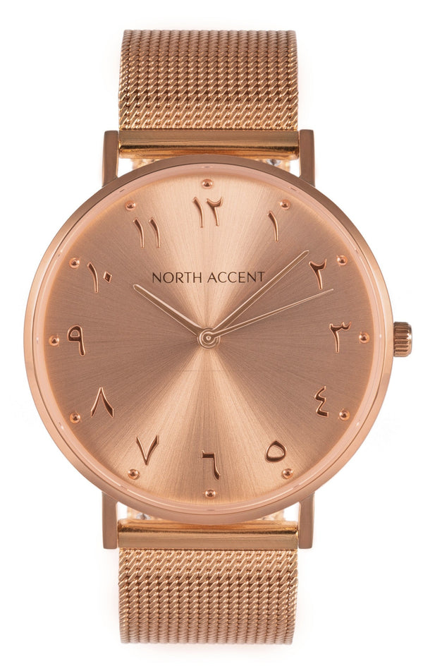 Soleil Rose | Rose Steel - NORTH ACCENT Inc., Watch watches men women luxury arabic watch classic minimalist,