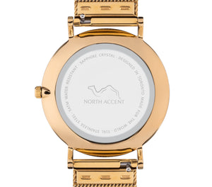 Soleil Gold | Gold Steel - NORTH ACCENT Inc., Watch watches men women luxury arabic watch classic minimalist,