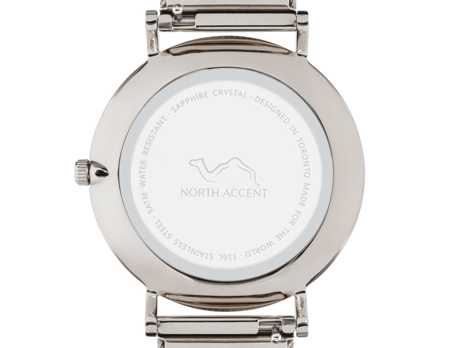 Marble Silver | Blue Leather - NORTH ACCENT Inc., Watch watches men women luxury arabic watch classic minimalist,